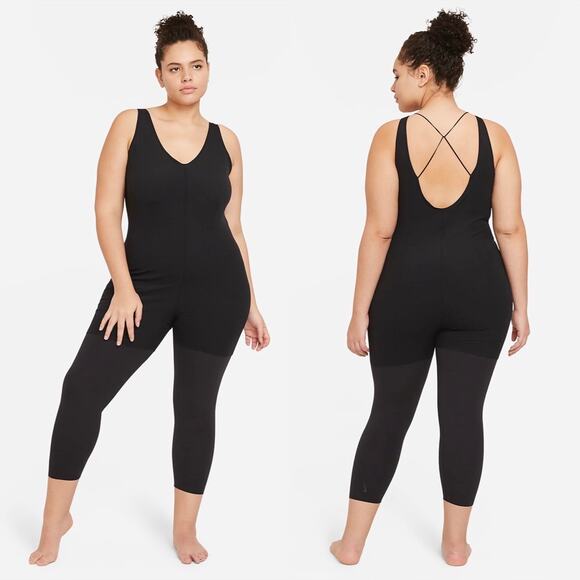 NWT Nike Infinalon Yoga Luxe Layered Jumpsuit Plus Size 1X Black Activewear - Picture 1 of 11